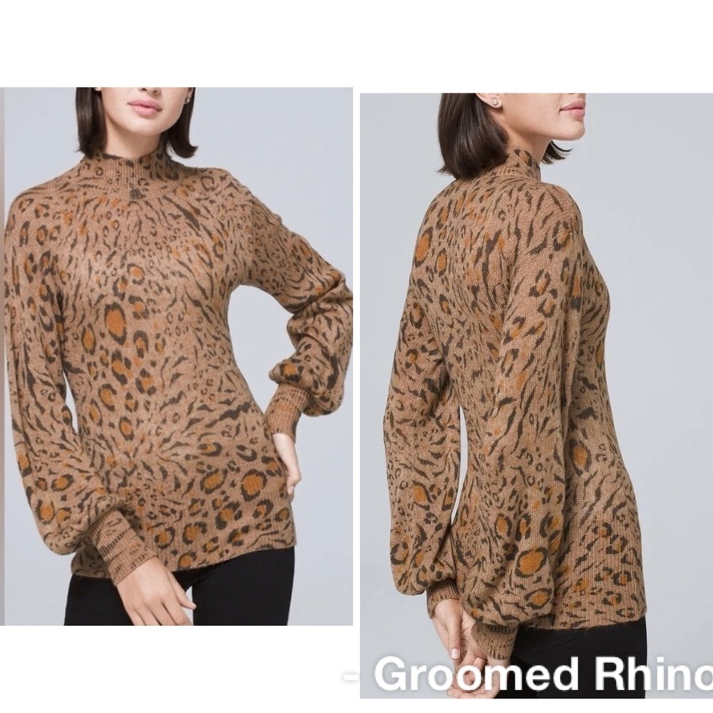 White House Black Market Animal Print Mock Neck Sweater Size S